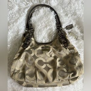 Coach Gold and Purple Shoulder Bag with Structured Design